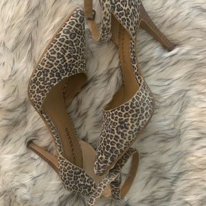 Muted small cheetah print ankle strap heels